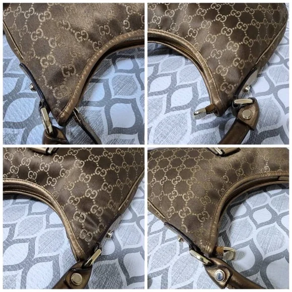 Authentic GUCCI GG Fabric Abbey Medium D-Ring Hobo Bag Gold Golden Brown - Picture 5 of 14